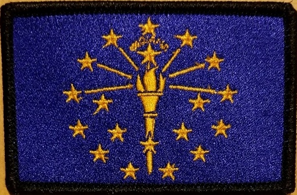 INDIANA STATE Flag PATCH With Hook Adhesive Fastener BLACK Border #04