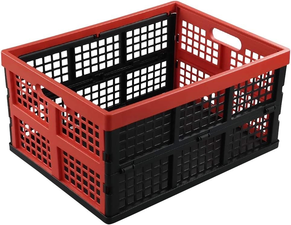 Hespapa 35 Quart Folding Crates Red Plastic Collapsible Storage Container Milk