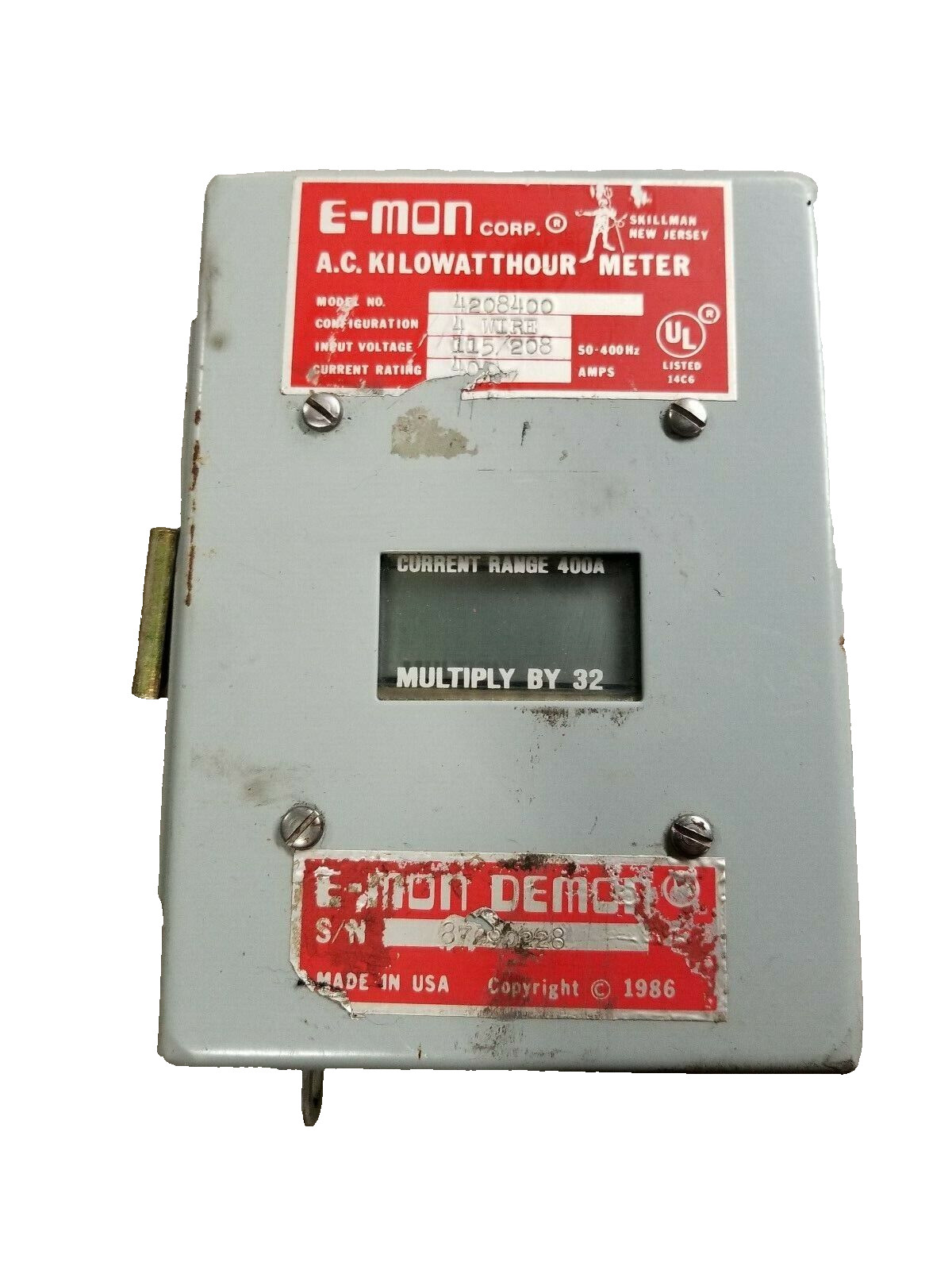 E-MON DEMON 400 AMP AC KILOWATTHOUR METER 115/208 VAC 4-WIRE 4208400