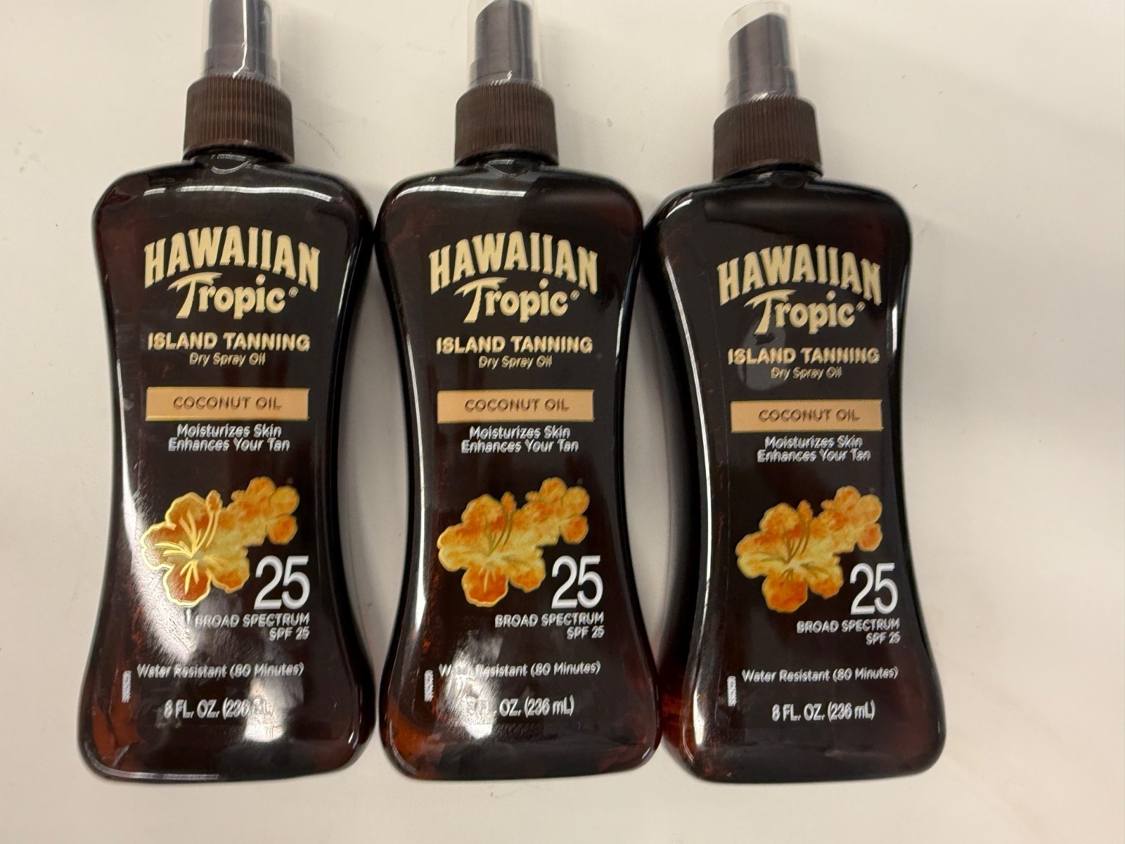 Lot Of 3 Hawaiian Tropic Island Tanning Dry Pump Spray Oil Sunscreen SPF25