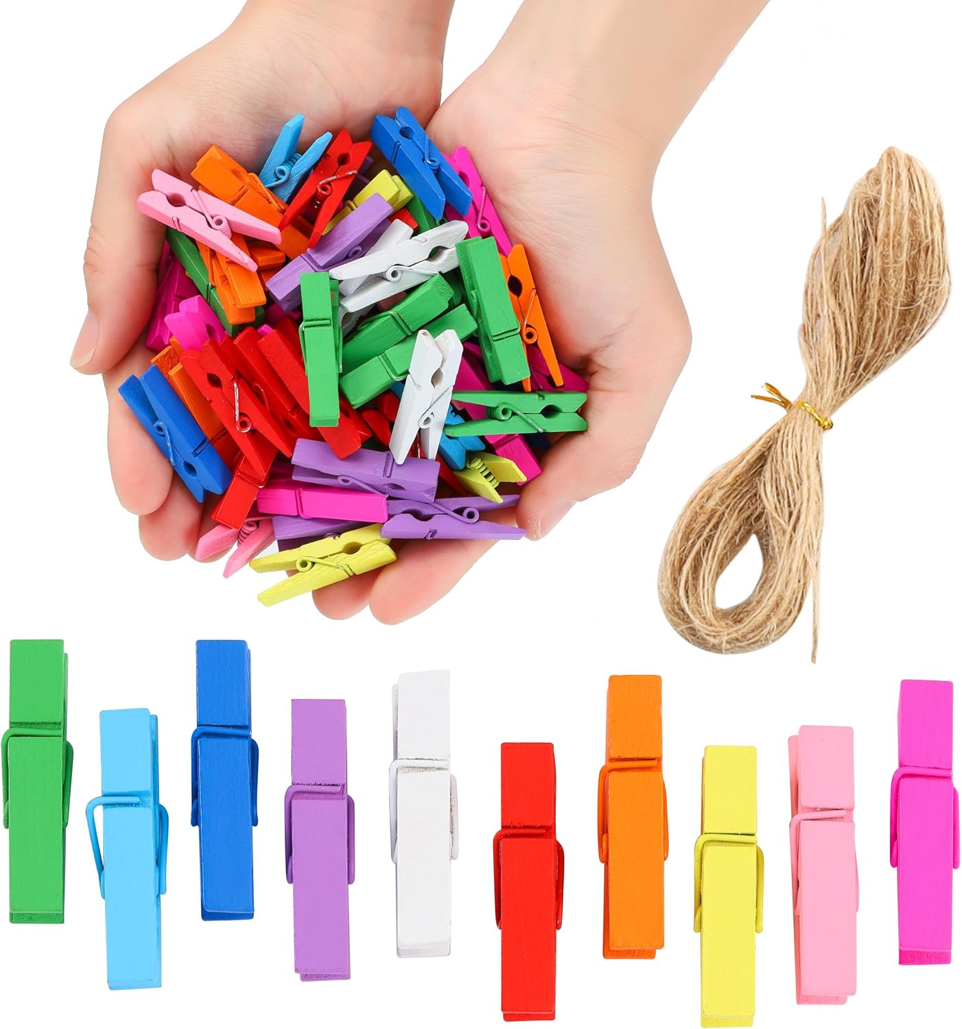 Mini Clothespins for Photos,100Pcs Clothes Pins Wooden,Colorful Clothespins with
