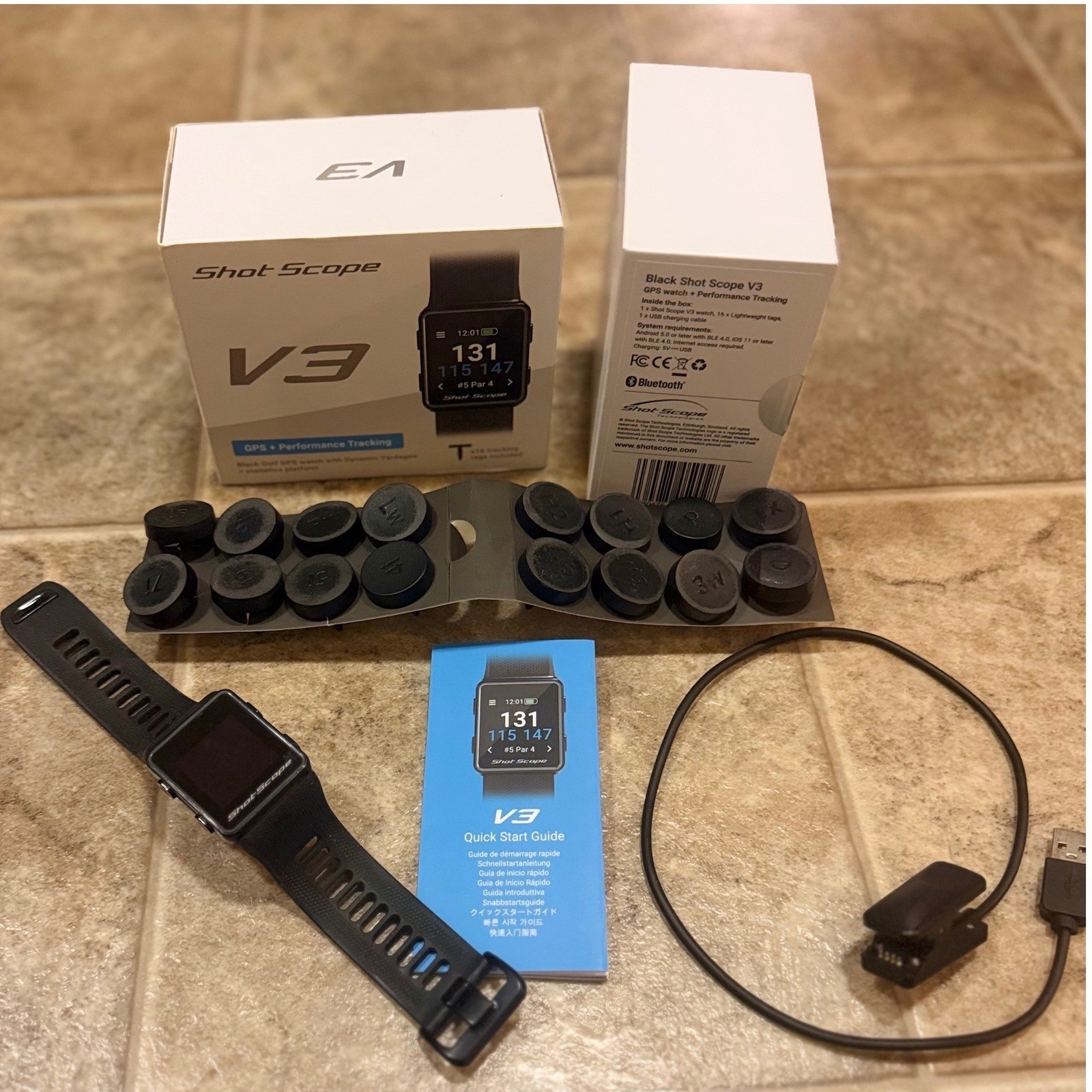 Shot Scope V3 Black Golf GPS Watch Performance Tracking with 16 Tags
