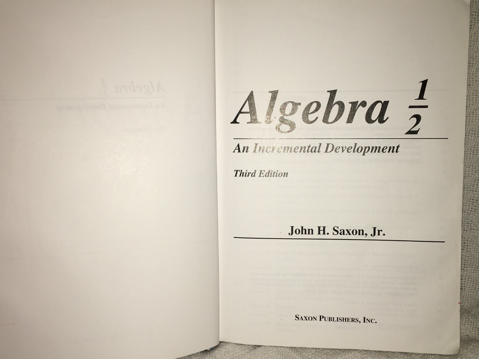 Saxon Math Algebra 1/2 An Incremental Development Third Edition Textbook 2004