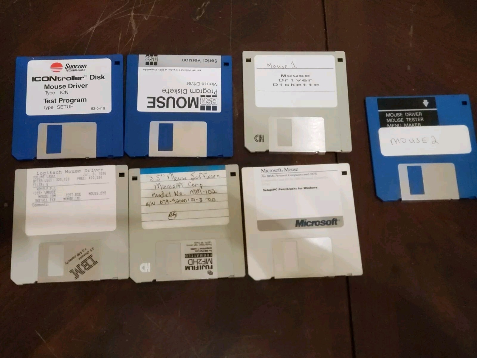 Lot Of 7 Mouse 3.5" Diskettes BSR Driver Serial Version For IBM Suncom Logitech