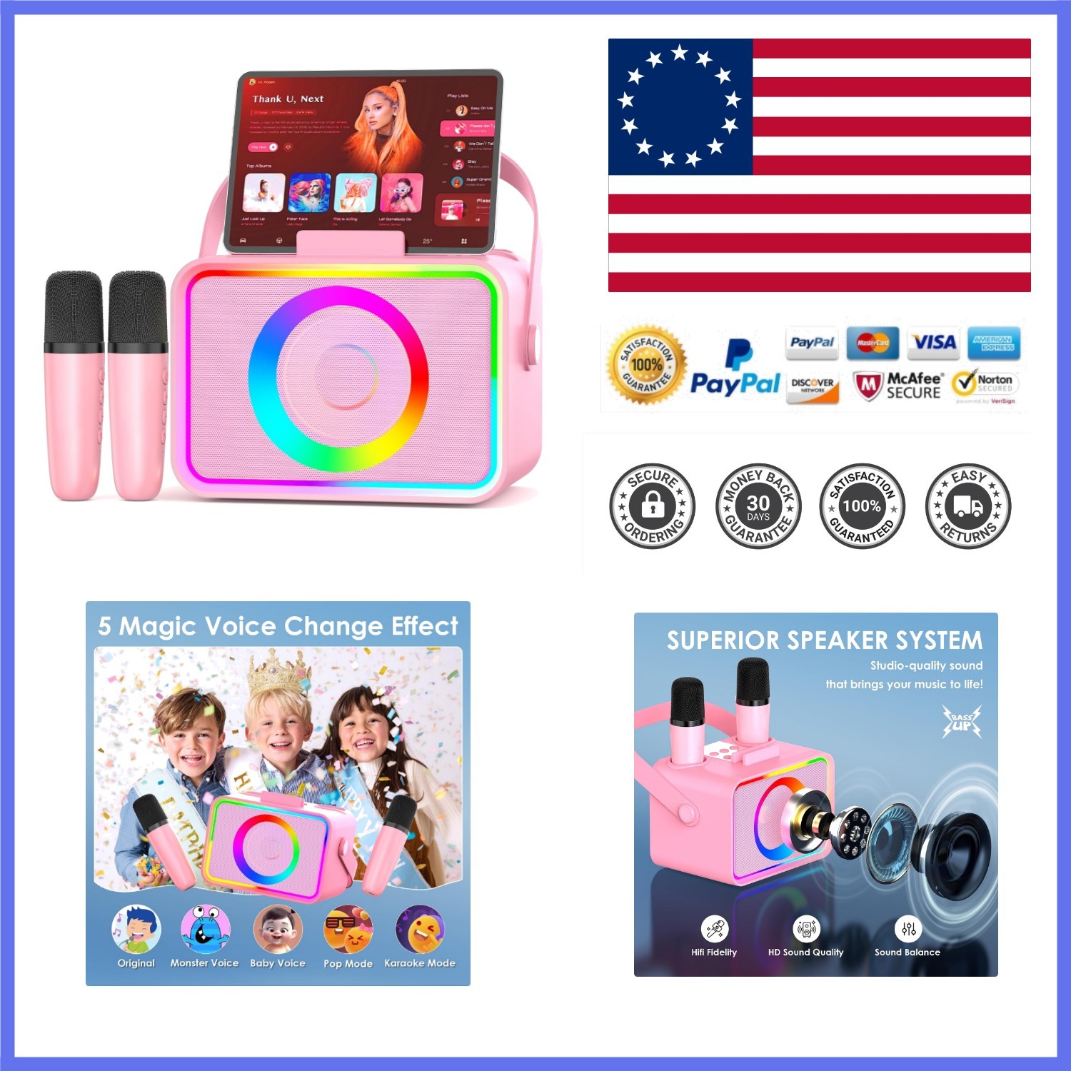 Karaoke Machine for Kids Adults,Portable Bluetooth Speaker with 2 Wireless Mi...