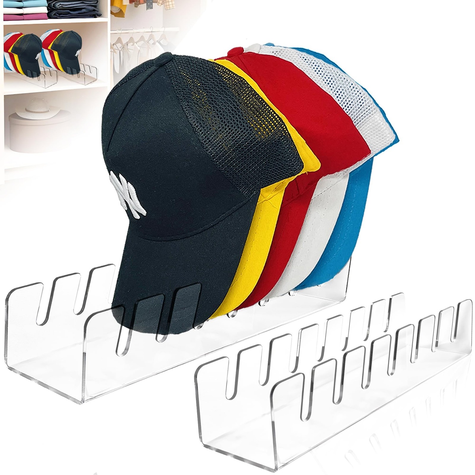 Baseball Cap Organizer 2-Pack | Clear Acrylic Hat Rack for Closet | Space-Sav...