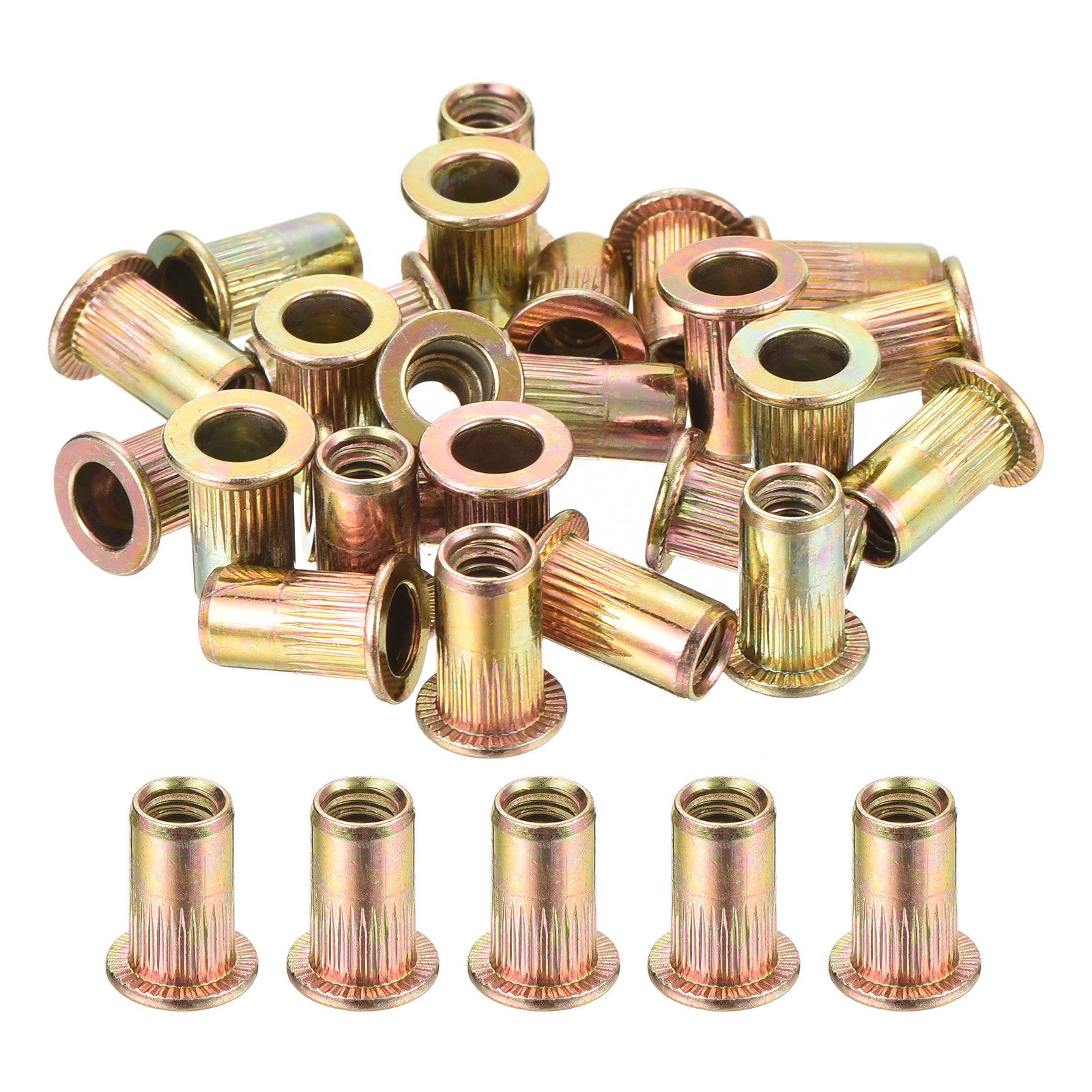 120Pcs Rivet Nuts Flat Head, #10-24 Carbon Steel Thread Zinc Plated Finish
