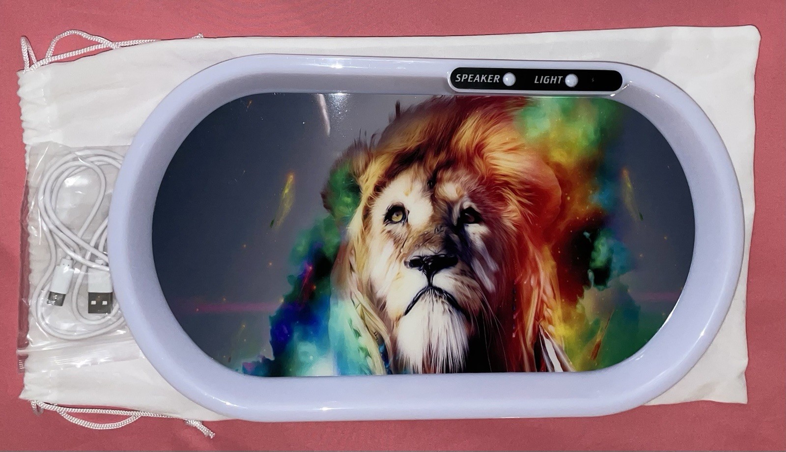LED Rolling Tray Lion Design with Speaker and USB Charging Cable