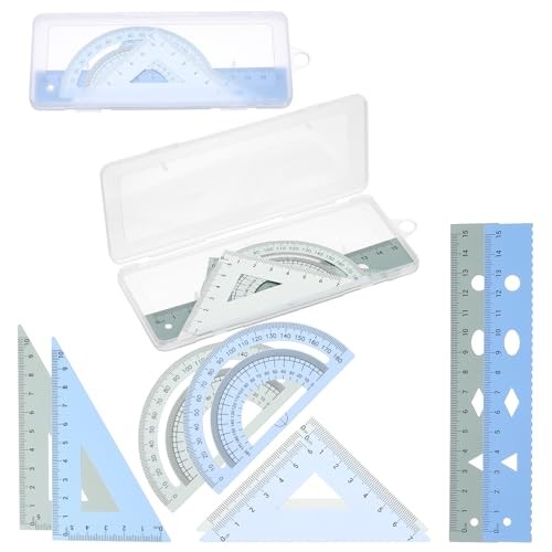 Geometry Set Aluminum Ruler & 2 Triangles, 6 Inch Gradient Green/Gradient Blue