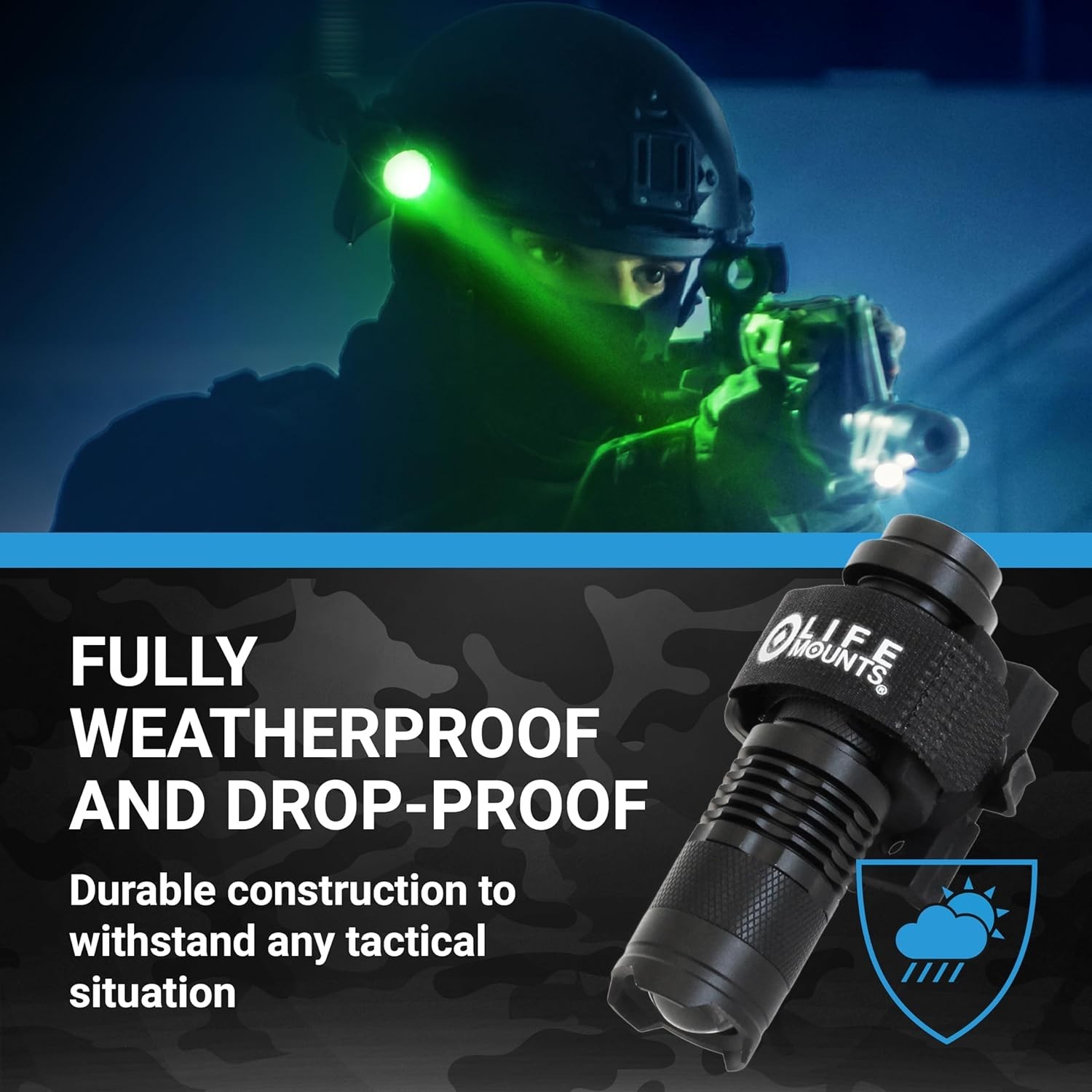 Hands-Free Tactical Helmet Flashlight Mount - 300 Lumen, Shockproof & Detachable