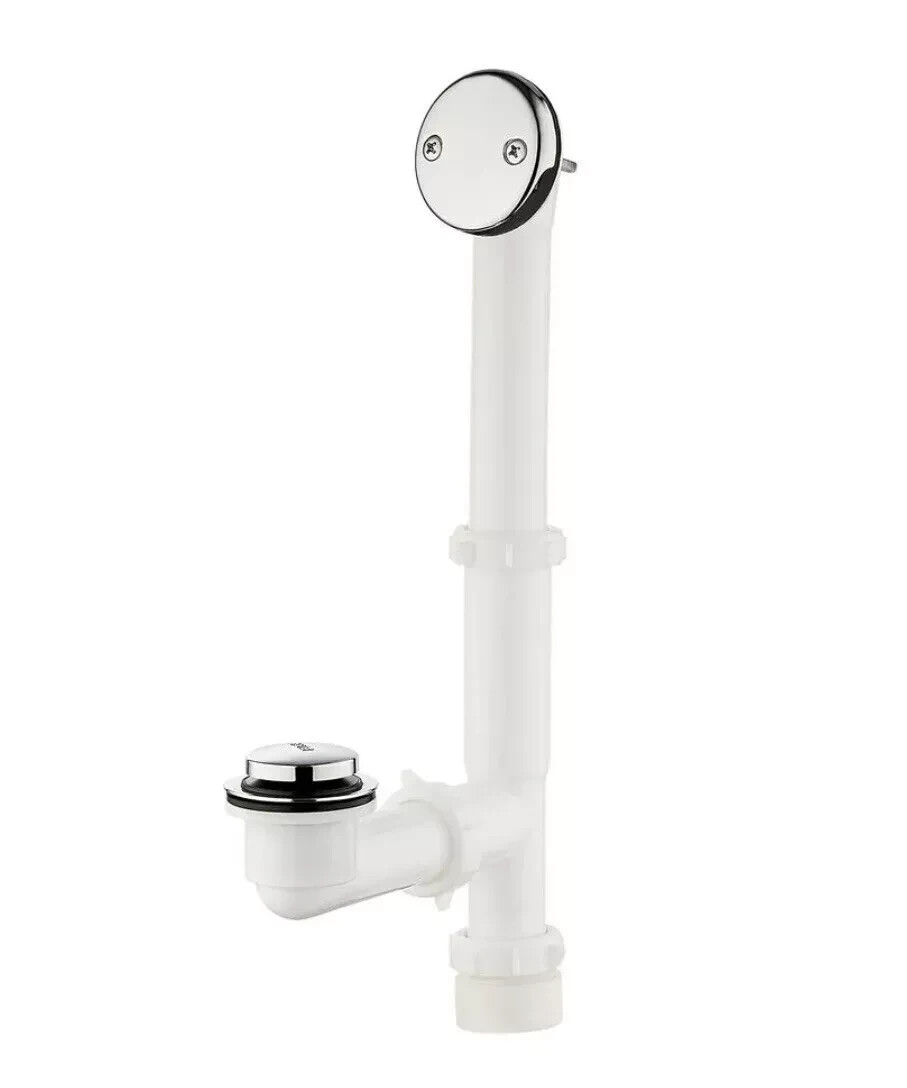 EVERBILT Easy Touch 1-1/2 in. White Poly Pipe Bath Drain in Chrome