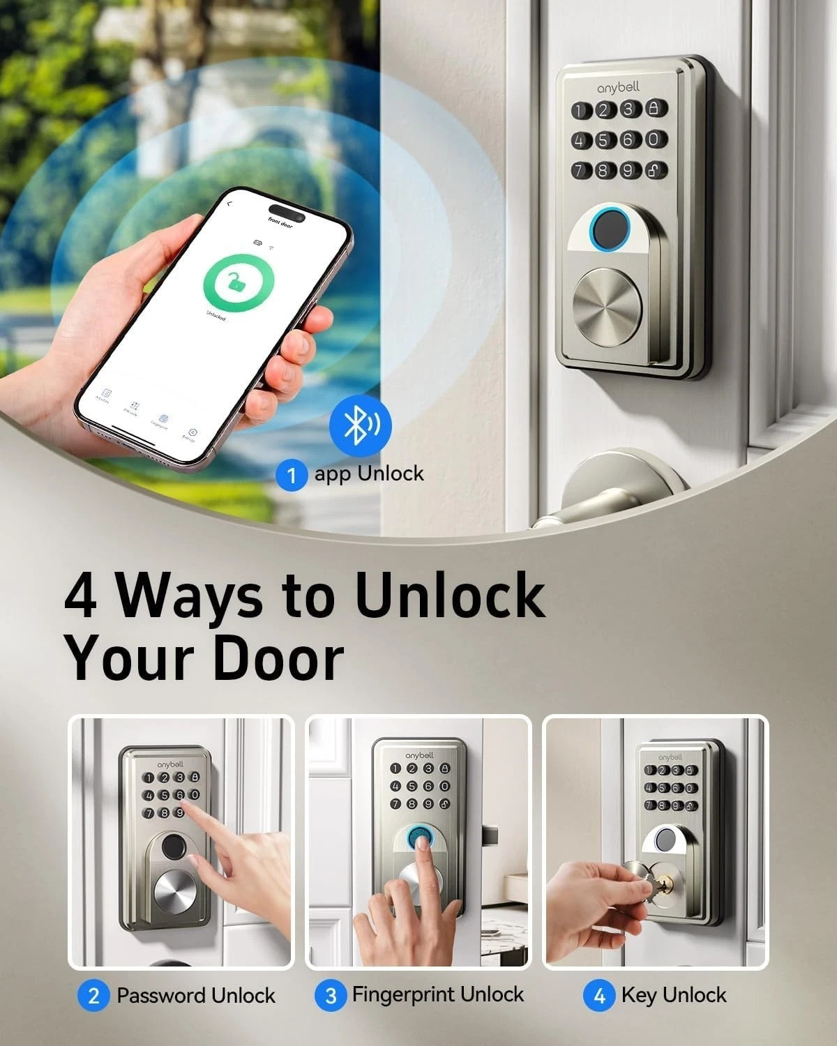 Smart Door Lock Fingerprint Keyless Entry Digital Keypad Deadbolt Bluetooth APP