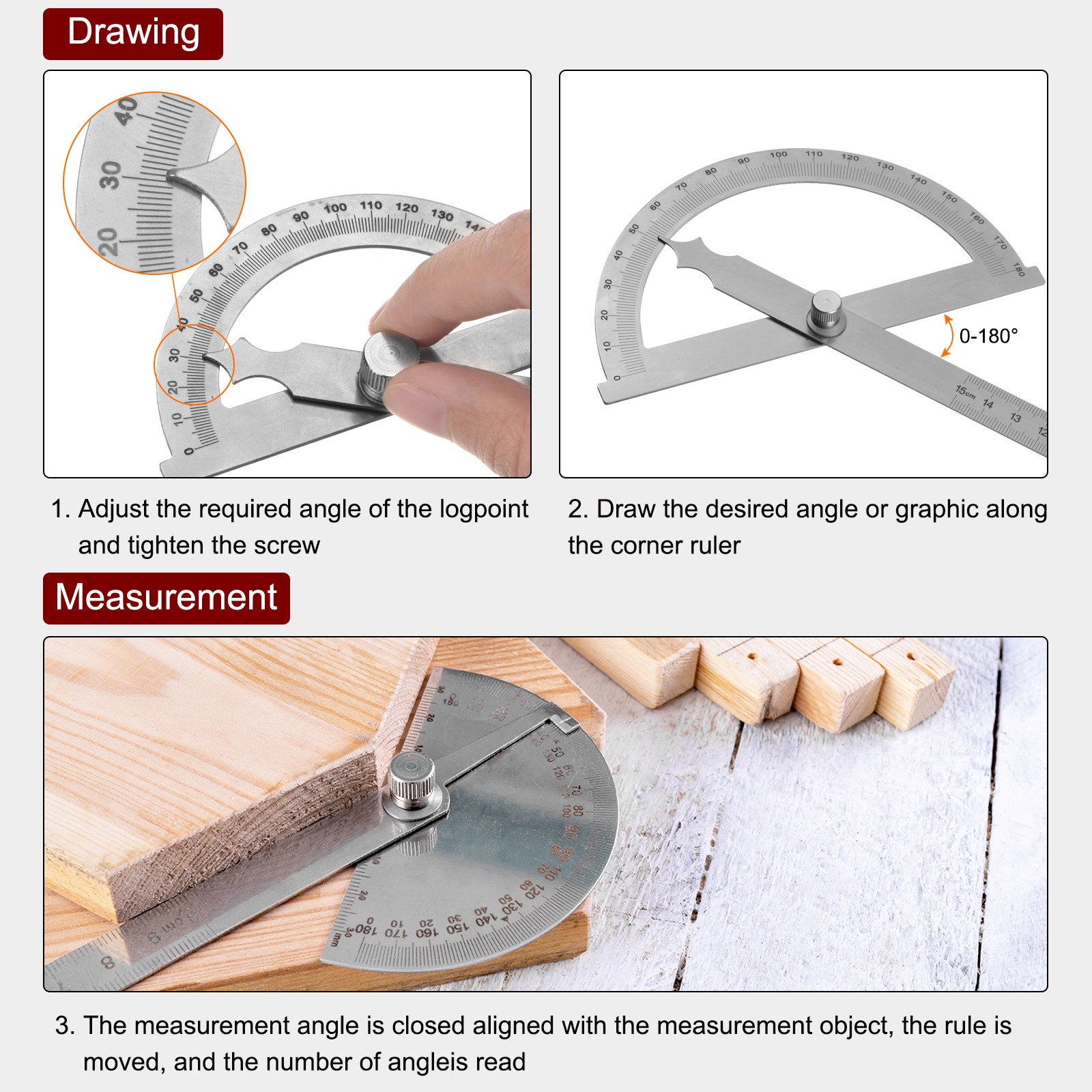 Angle Protractor 180 Degree Finder Gauge Adjustable Ruler with 150mm Arm
