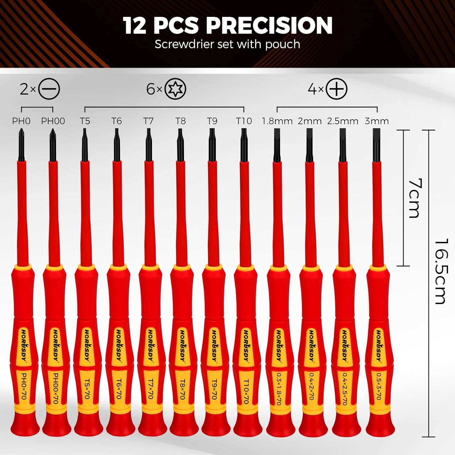 12 Piece Precision Screwdriver Set 1000V Insulated Electrician Screwdrivers