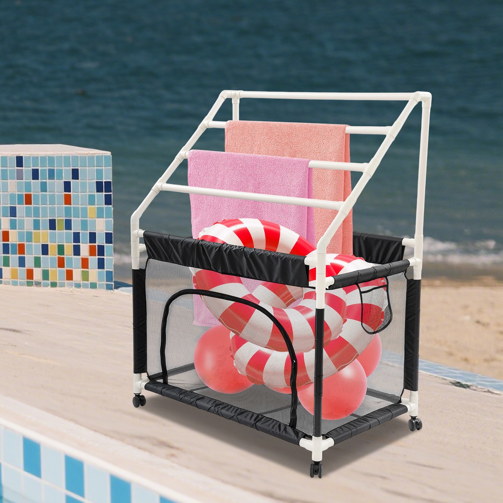 Rolling Pool Noodle Storage Organizer Bin Mesh Organizer Pool Storage Bin