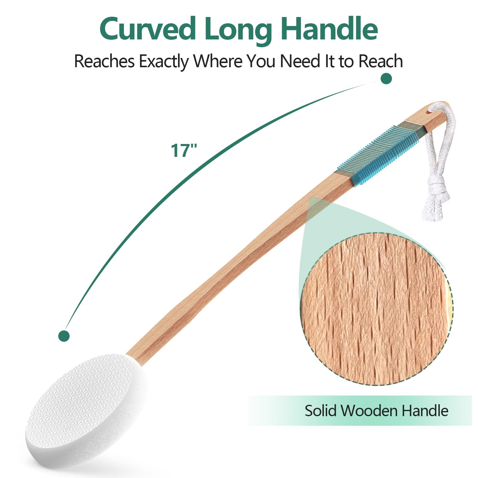 Back Lotion Applicator 17" Handle 4 Replaceable Pads for Cream Sunscreen White