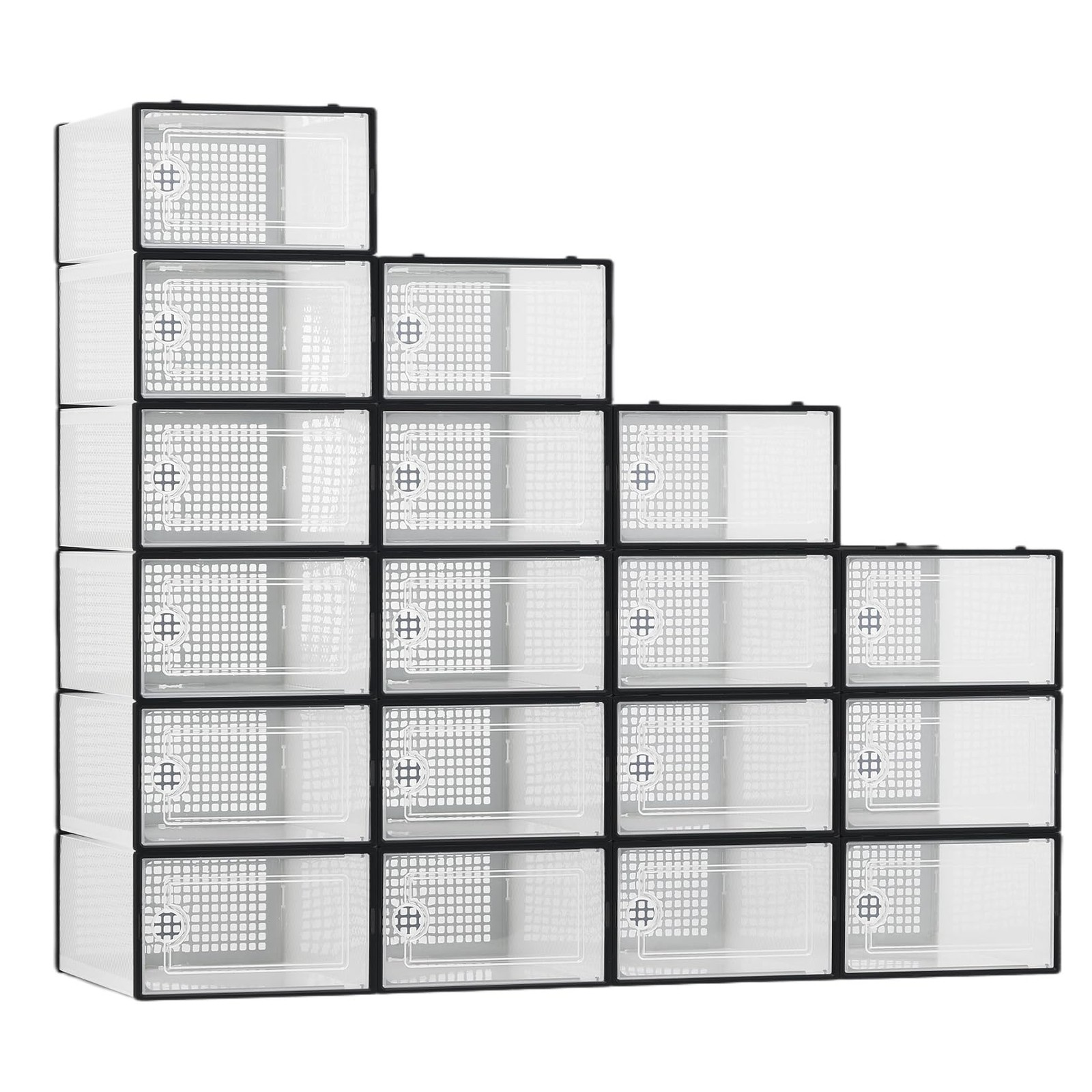 Stackable Clear Shoe Boxes 18 Pack Plastic Shoe Storage for Closet Fit Size 14