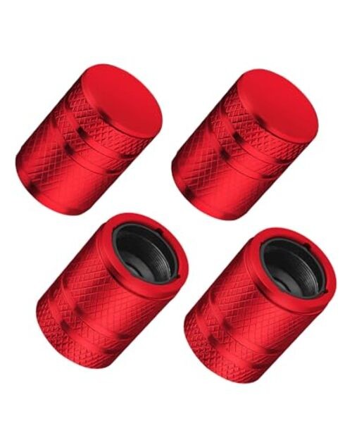 Tire Valve Stem Caps - (4 Pack) Premium Metal Air Caps with Universal Red