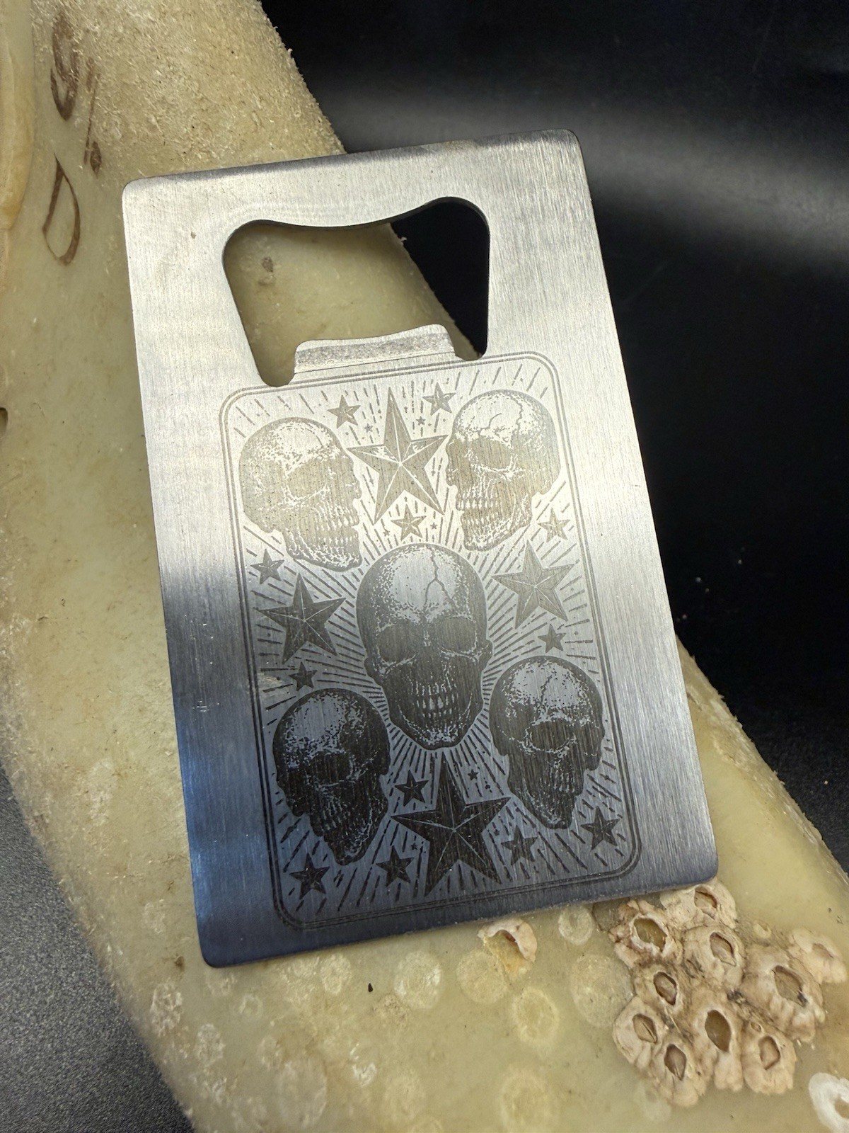 Skull Bottle Opener Card Stainless Steel Laser Engraved Gothic Wallet Tool EDC