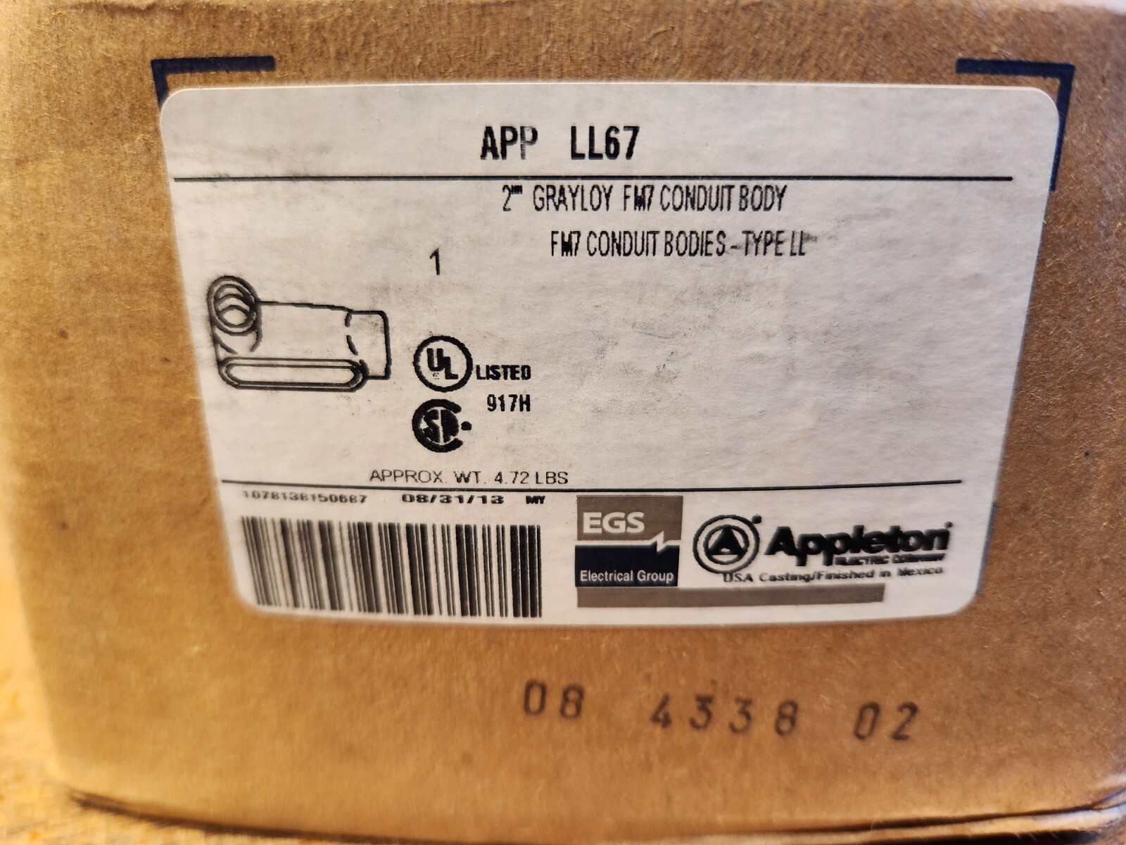 NEW Appleton APP LR67 Grayloy LL Conduit Body 2 INCH SHIPS FREE