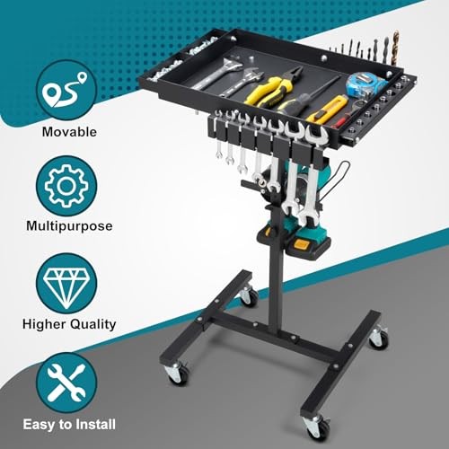 OLBRUS Rolling Work Table Adjustable Height - Rolling Tool Cart with Drills