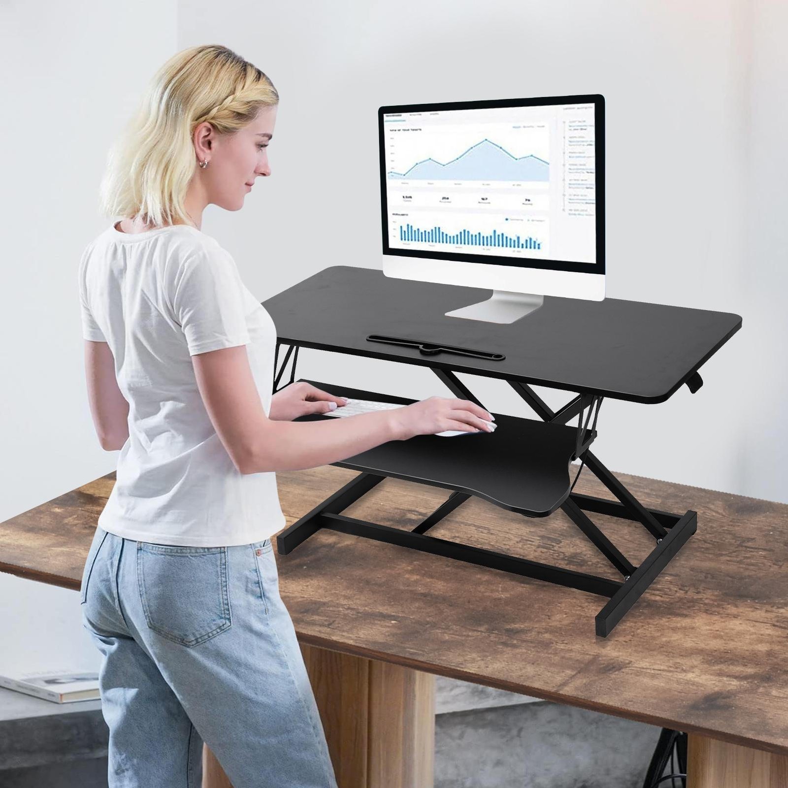 37'' Black Home Office Desk Riser Adjustable Standing Desk Converter