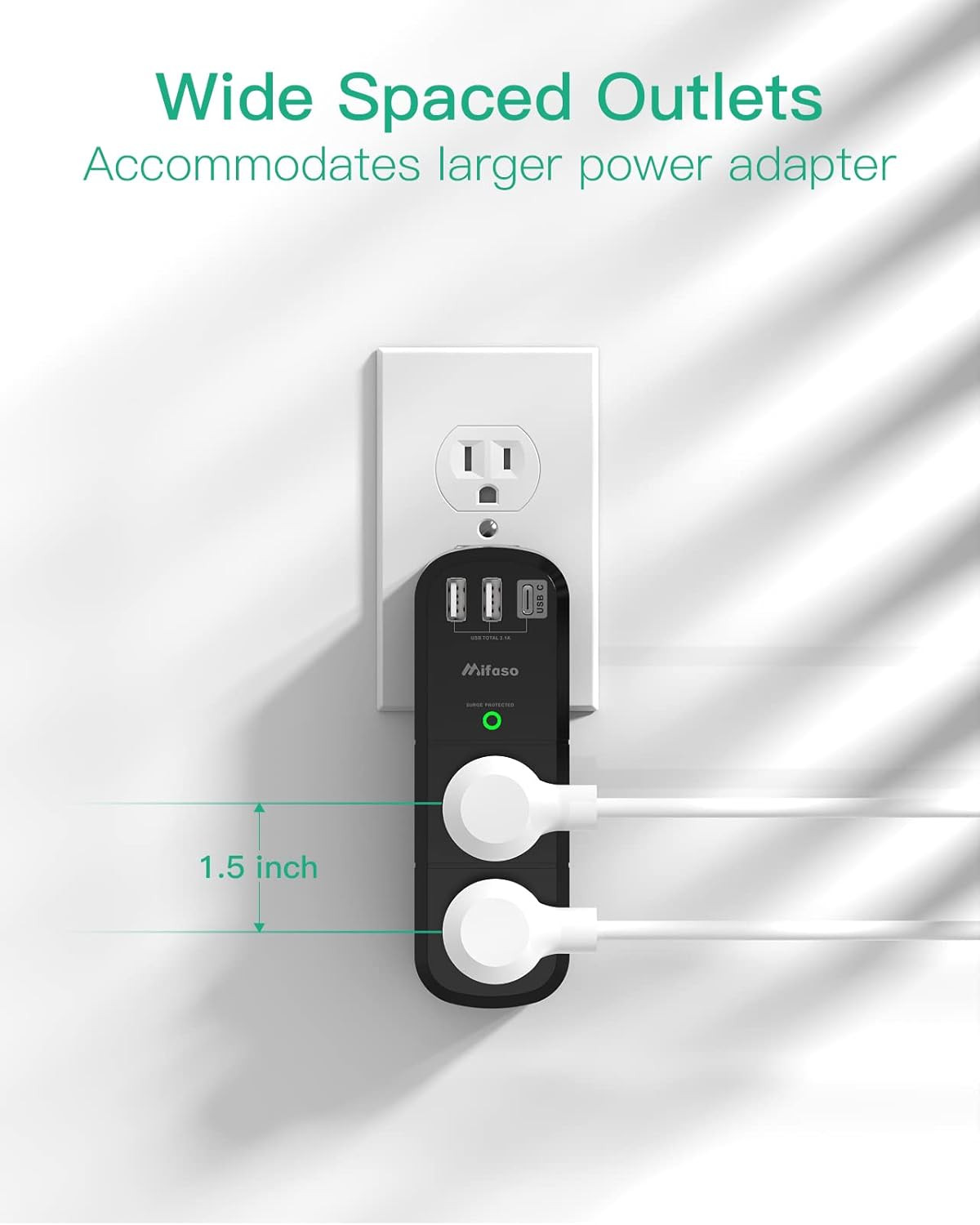 USB Outlet Extender Surge Protector - with Rotating Plug, 1800 Joules, 6 AC Mult
