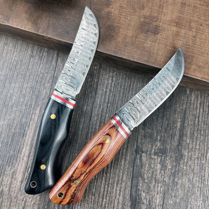 Fixed Sharp Steel VG10 Damascus Skinning Knife Small Game Deer Hide Curved Blade