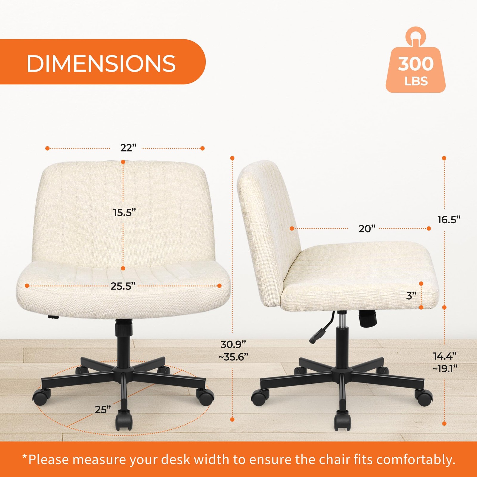 Criss Cross Chair Wheels Wide Cross Legged Office Desk Vanity Chair Comfy Fab...