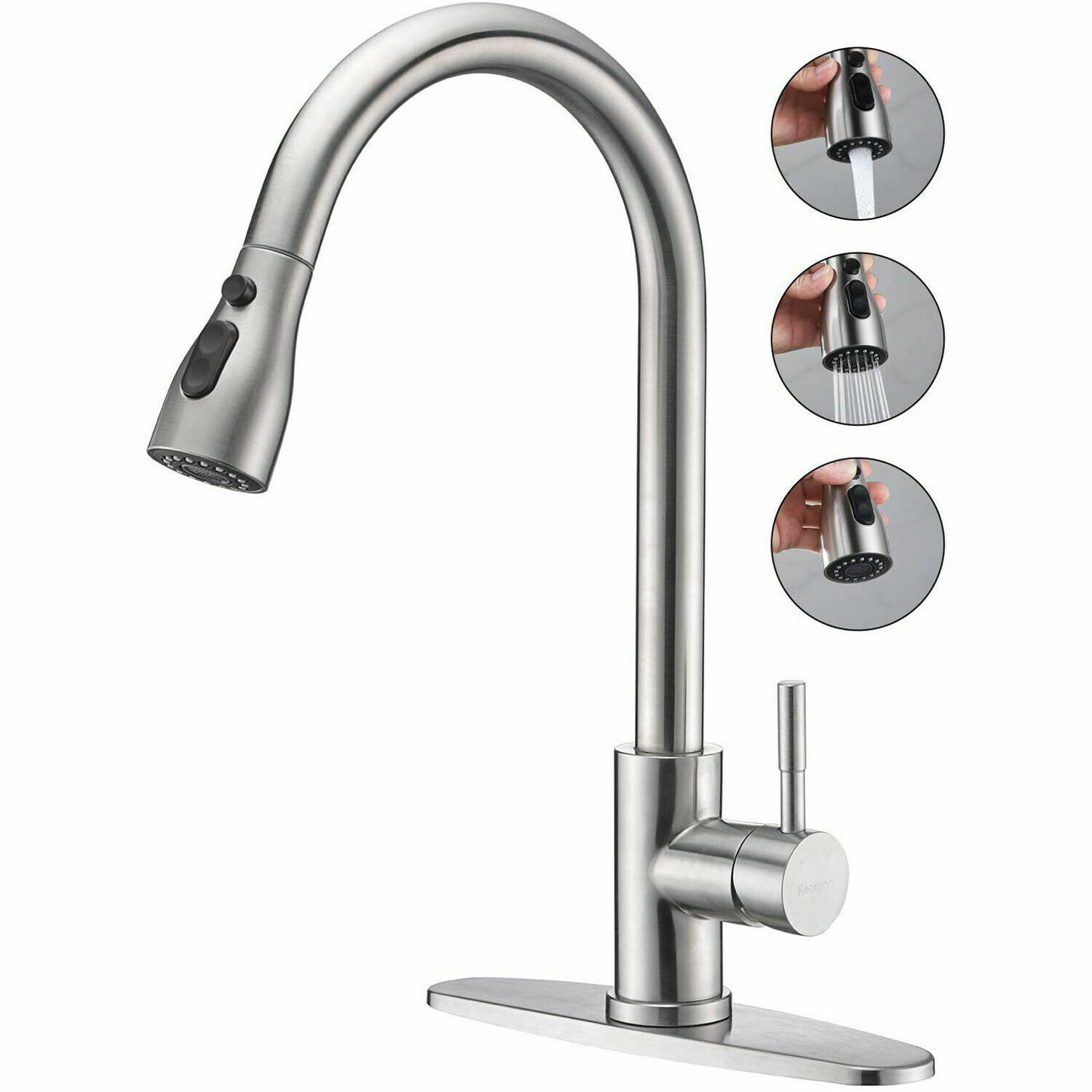 Single-Handle Kitchen Faucet Sink Pull-Down Sprayer Mixer Tap Stainless Steel