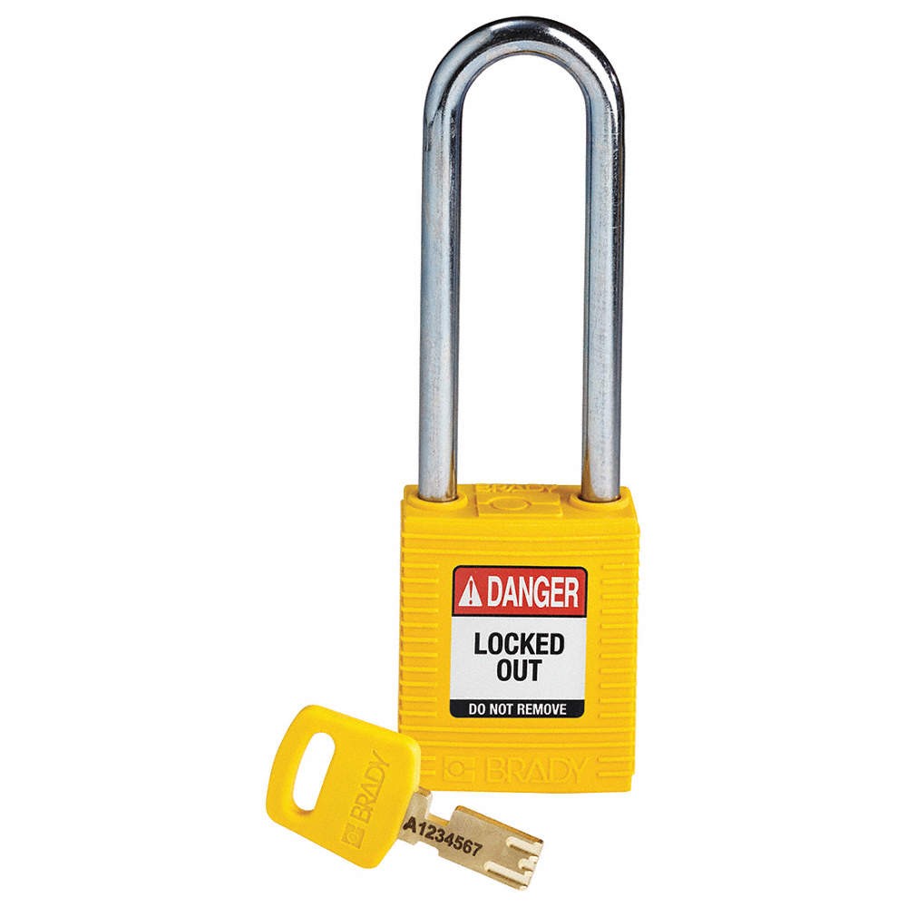 BRADY NYL-YLW-76ST-KD Lockout Padlock,Nylon,Ylw,Key Different 55JX51