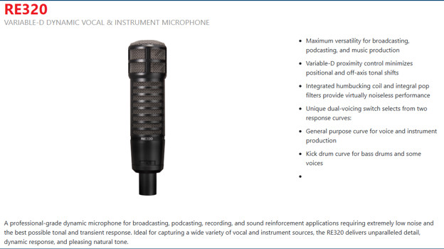 2 Electro-Voice RE320 mics and 2 Focusrite Scarlett USB Audio Interfaces