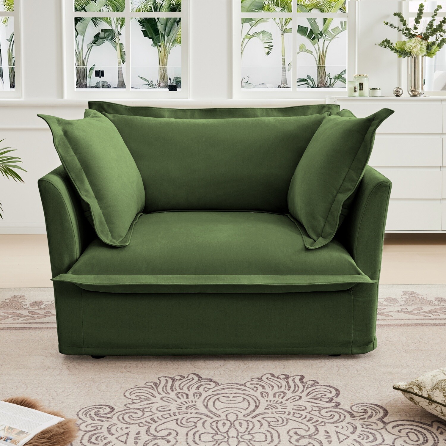 Single Sofa Upholstered Armchair Living Room Furniture with Pillows Green/Blue