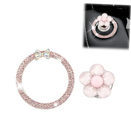 Push Start Button Cover, Flower Car Accessories, Pink Car Decor ＆ Accessories