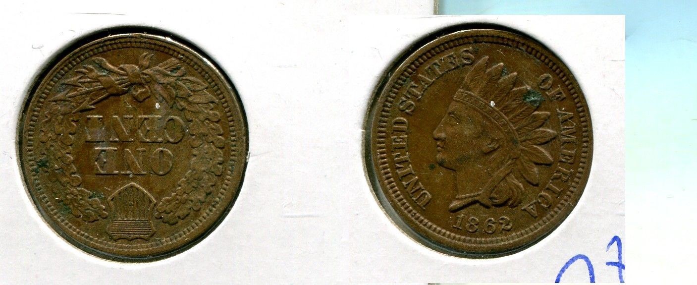 1862 INDIAN HEAD PENNY COIN AU SPOT 7848T