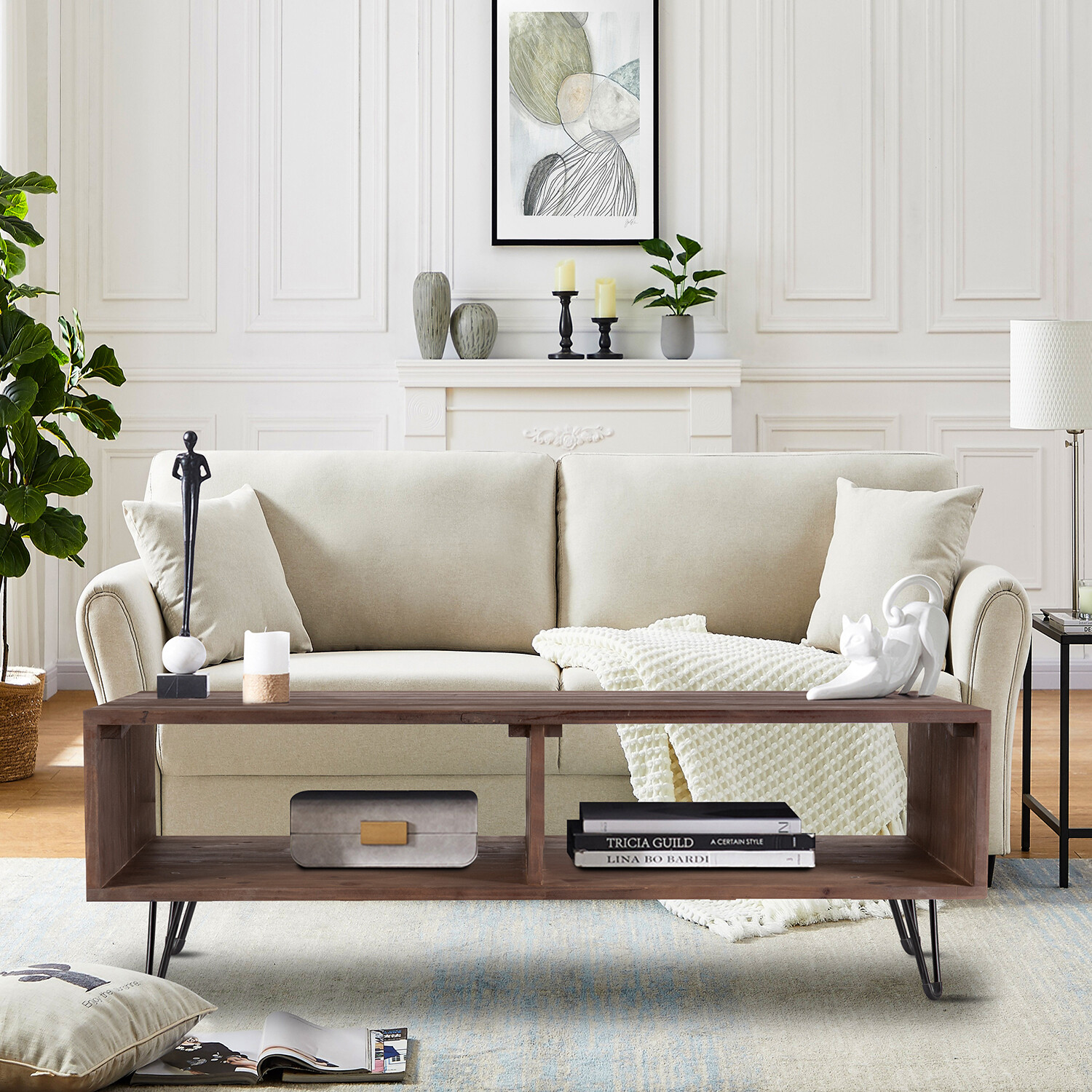 Coffee Table Center Cocktail Table Side Table with Open Storage for Living Room