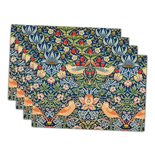 Strawberry Blue Green Pimpernel Placemats Set of 4 Chinoiserie Floral Bird