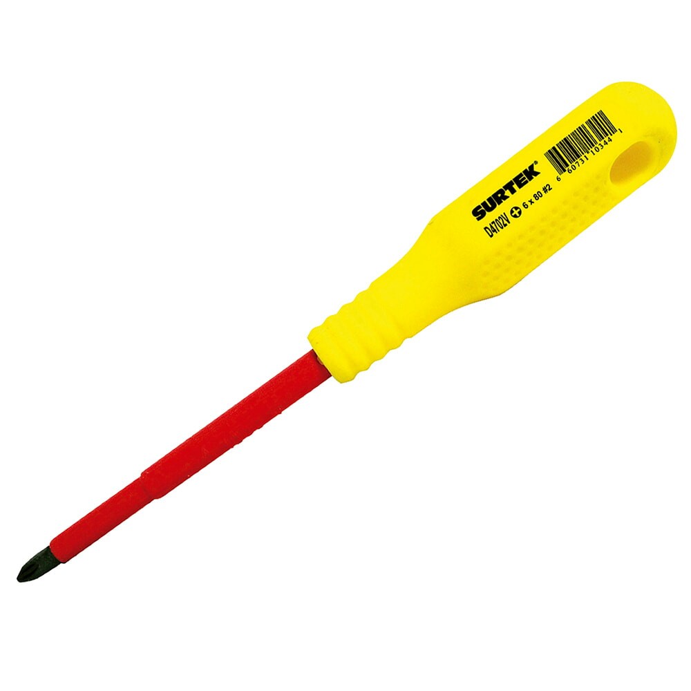 Surtek D402V 1000V Insulated Round Screwdriver Phillips PH 2 Tip Size, Length 8"
