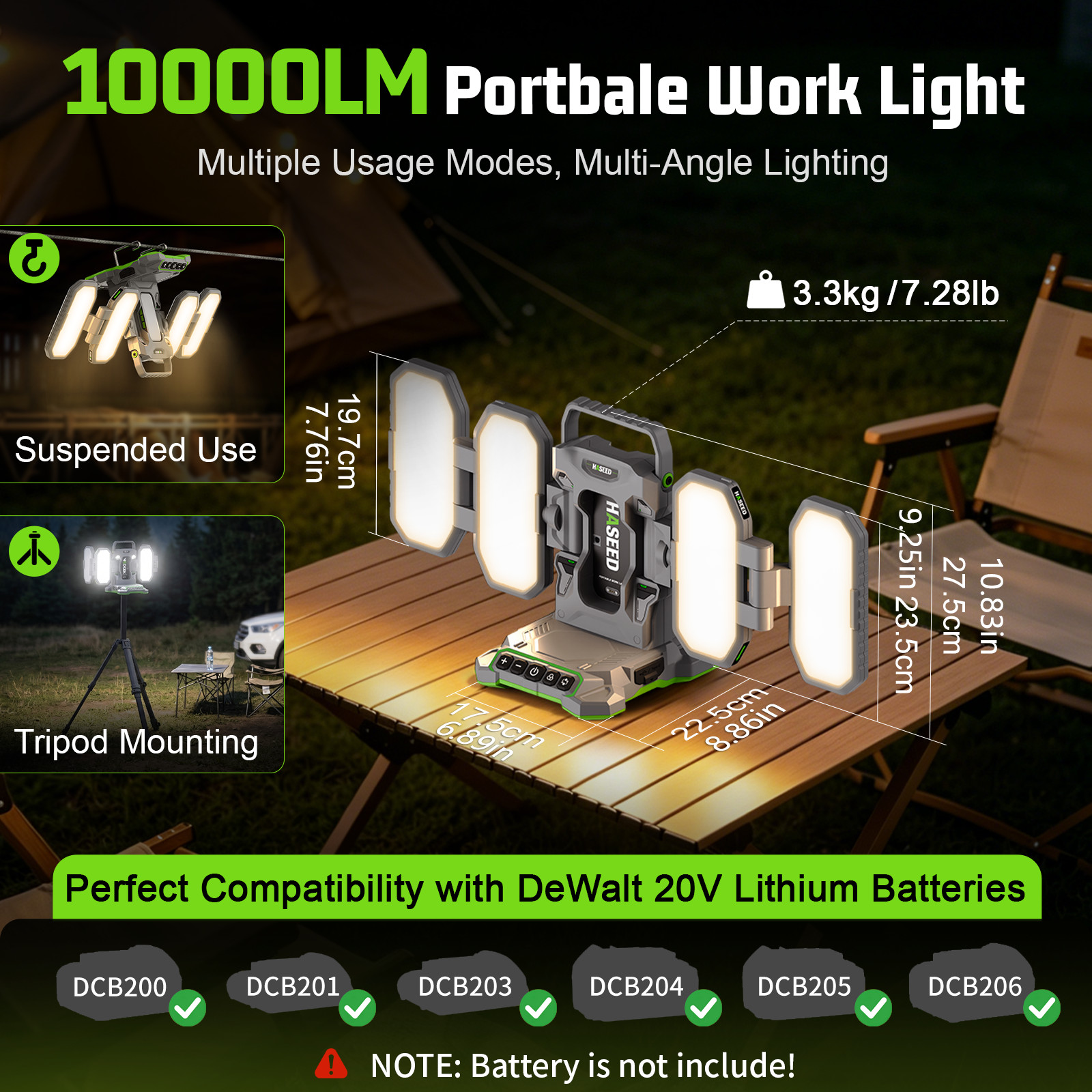 10000LM Cordless LED Work Light for Dewalt 20V Battery With 4 Panel & Mini Light