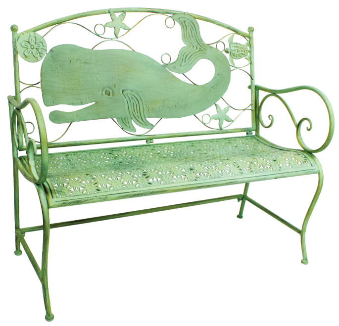 Steel Metal Whale indoor outdoor Patio Furniture Bench Vertigris Finish