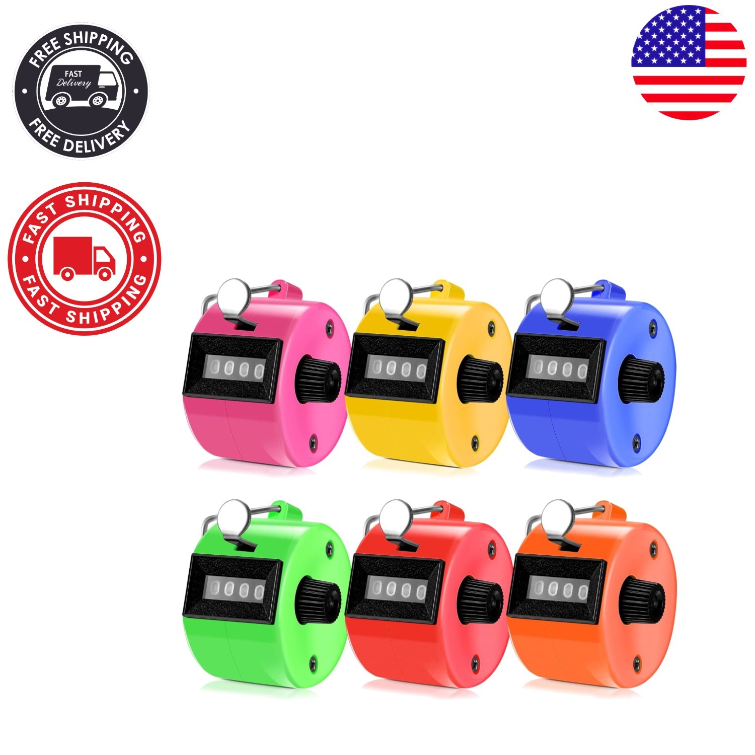 Reliable and Easy-to-Use 4-Digit Hand Tally Counter Set - 6 Bright Clickers