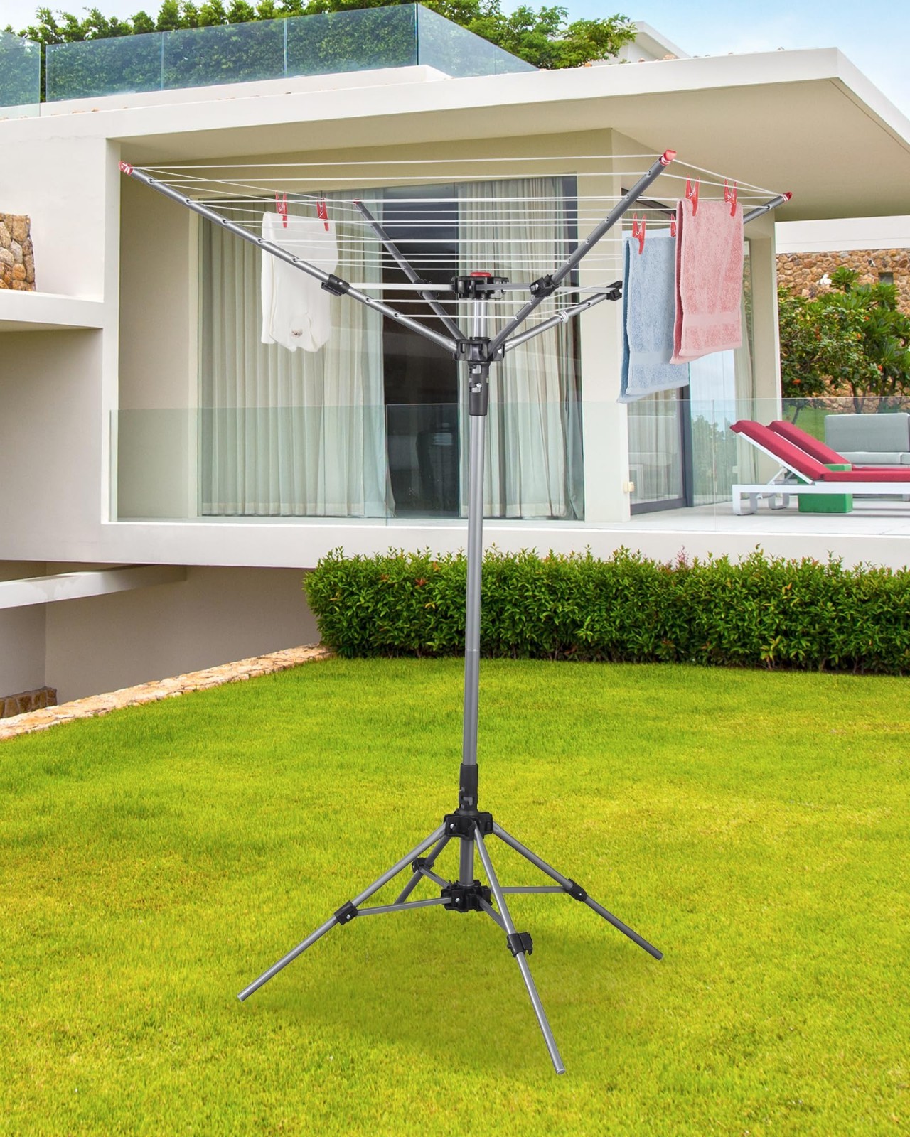 Portable Umbrella Clothes Drying Rack - 8 Lines, 82ft Drying Space, Adjustable H