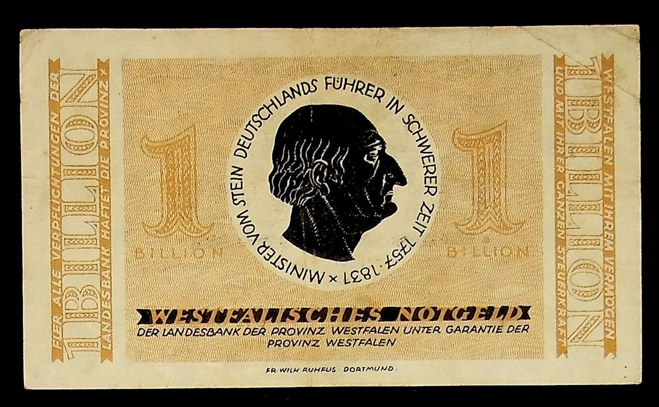 1923 Germany WESTFALEN  1.000.000.000.000 / 1 Trillion  Mark Banknote