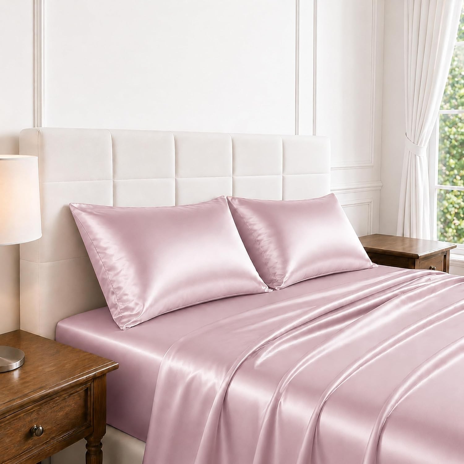 Full Size Satin Sheets 4 Piece Silky Bed Sheet Set W/ Smooth Silky Surface