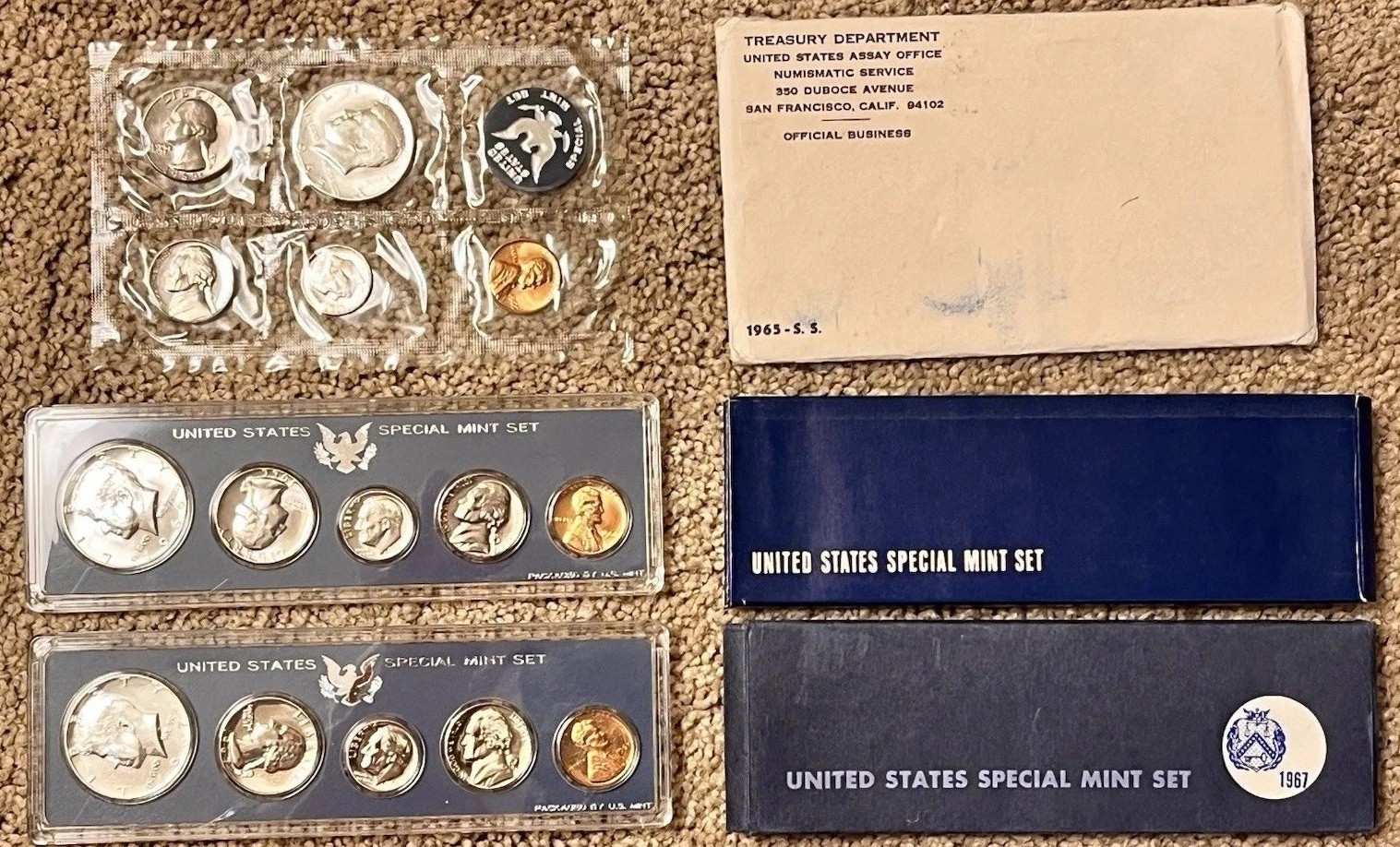 Complete Set Of 3 “Special Mint Sets” 1965 1966 1967 SMS 40% Silver 50c + BONUS