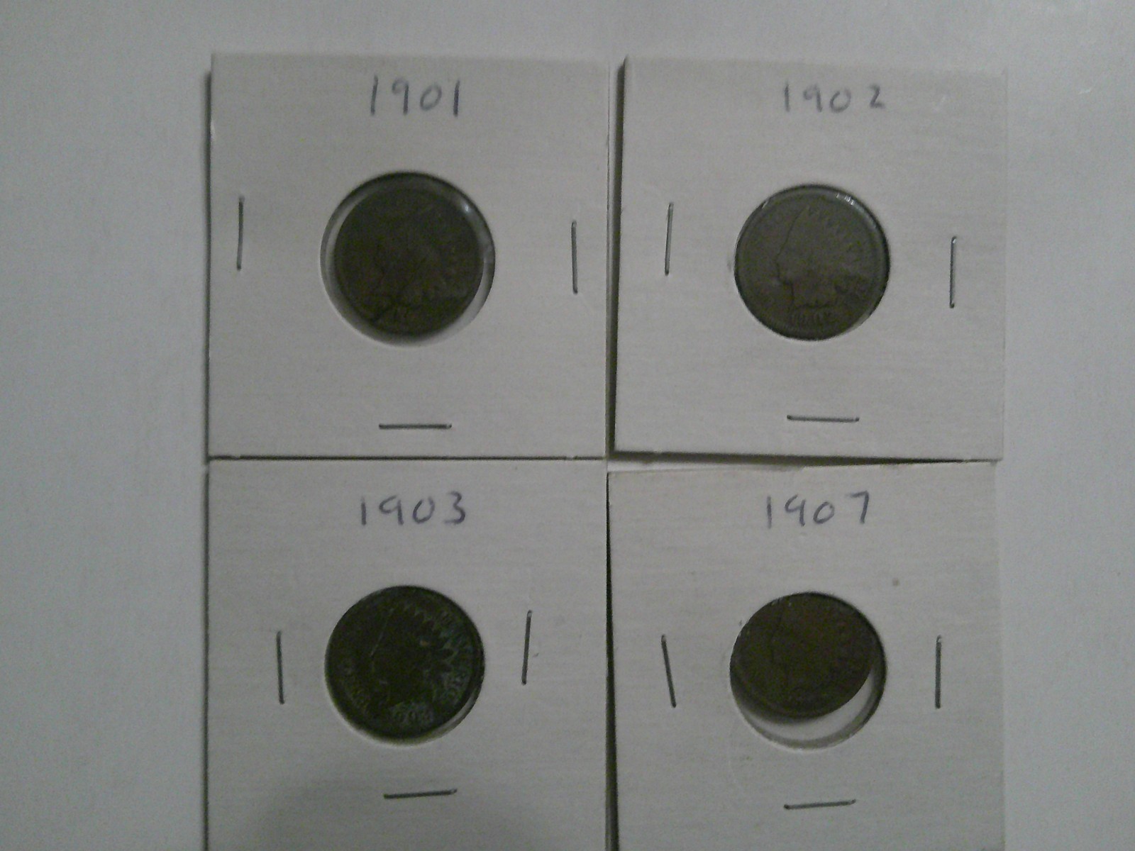 4 Indian Head Cents 1901 1902 1903 1907 F-VF Philadelphia 95% Copper