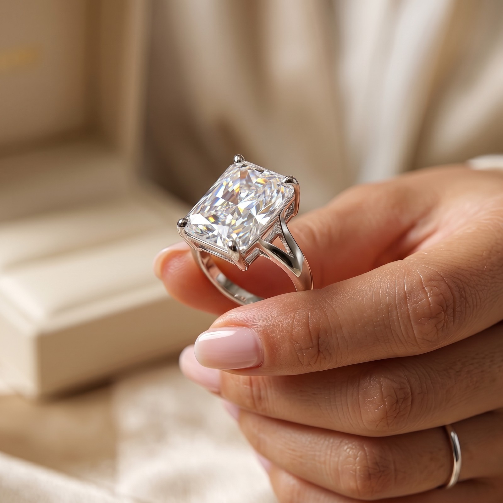Natural Diamond & Radiant Cut 6.00 Ct Solid 14K White Gold Congratulations Ring