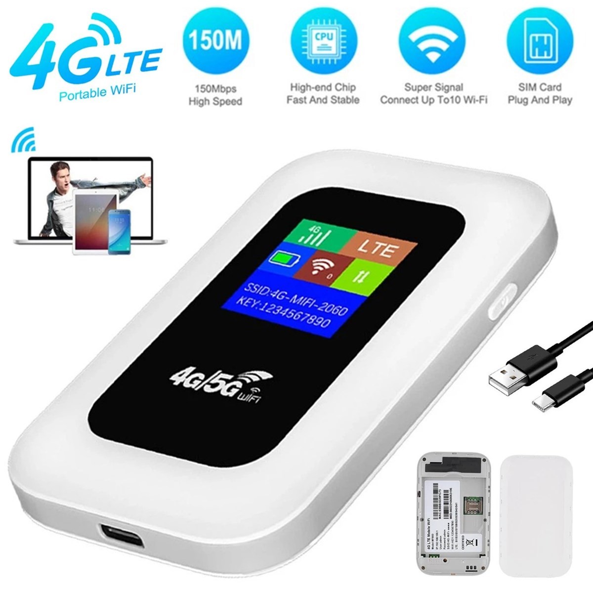 Unlocked 5G WiFi Router Mobile Hotspot Network MIFI With LCD & 3000mAh Battery