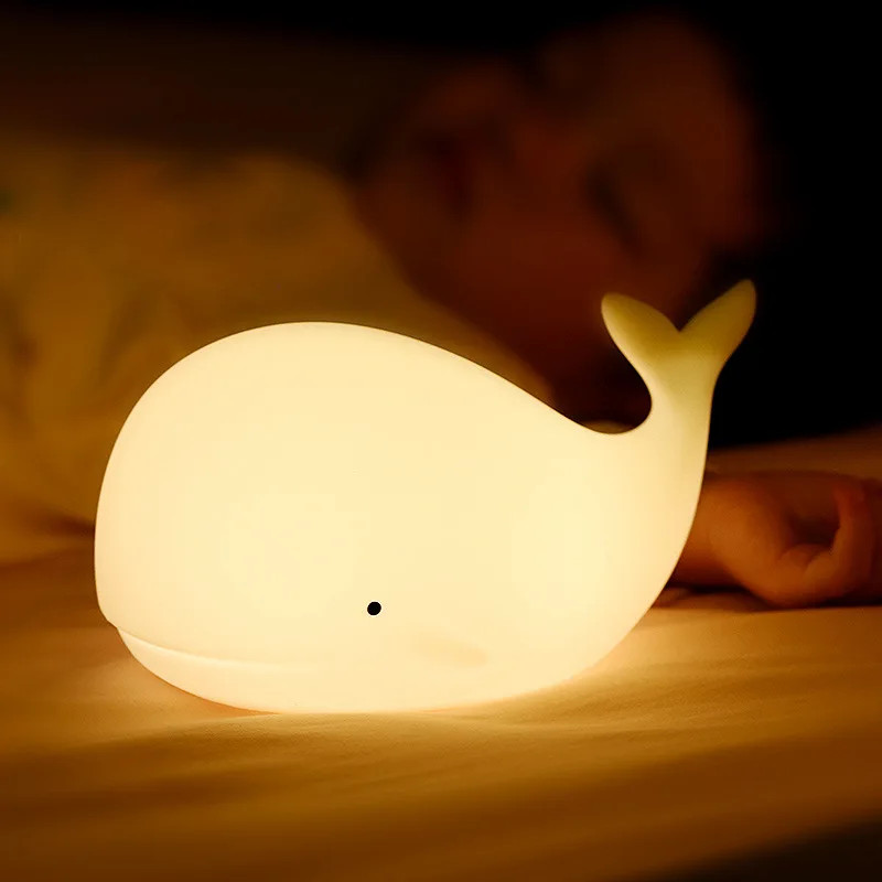 Soft Silicone Cartoon Whale Night Light For Children Room Decor USB Rechargeable