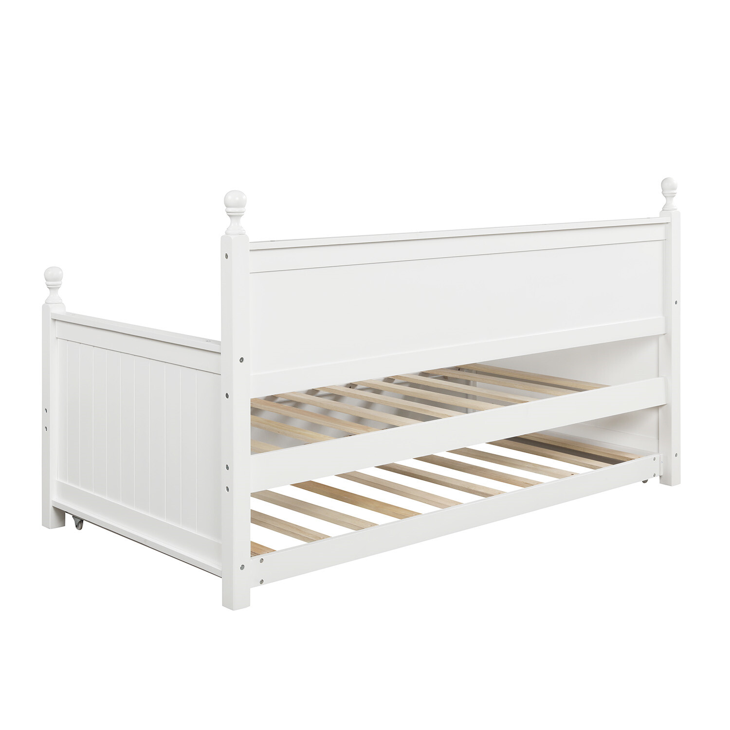 Twin Size Daybed Wooden Bed Frame Sofa Bed with Pull Out Trundle Bed White